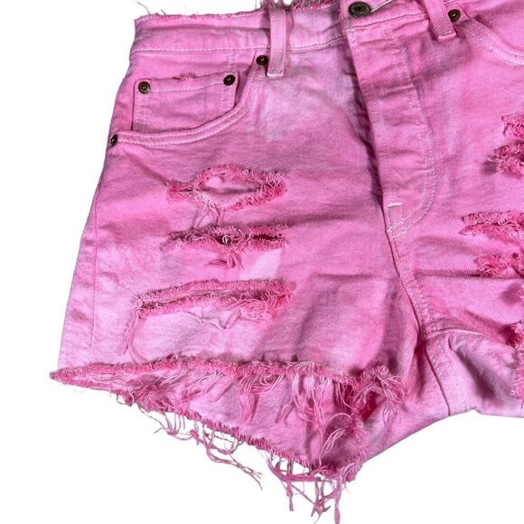 Levi’s 501 Barbie Pink Distressed Frayed Cut Off Shorts - Picture 6 of 12